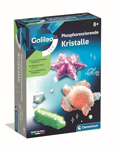 Clementoni 69487 Galileo Science – Fosforescerande kristaller, experimentlåda för små forskare, leksaker för barn från 8 år, färgglada experiment för barnrummet