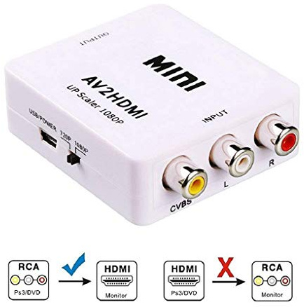 KUYiA Adaptateur RCA vers HDMI, Composite CVBS 720P 1080P Convertisseur AV to HDMI avec Câble de Charge USB, Audio Vidéo Upscaler Soutien PAL/NTSC Compatible avec PC Xbox PS4 TV HD STB DVD Blu-Ray