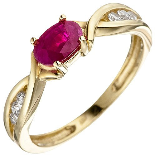 Schmuck Krone Ring Damenring Rubinring roter Rubin in Olivenform Zirkonia 333 Gelbgold, Ringgröße:Innenumfang 52mm ~ Ø16.6mm