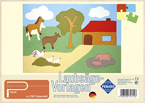 Pebaro 316/1S Laubsägevorlage Bauernhof, 3mm Sperrholz DIN A 4, Motiv vorgedruckt, aussägen mit Laubsägebogen, basteln, anmalen, fertig, Laubsägen, Basteln mit Holz, Geschenkidee