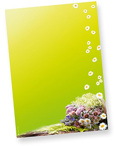 TATMOTIVE Briefpapier-Motiv Grüner Frühling mit Blumen DIN A4, 90 g Offsetpapier - 1000 Blatt - grün
