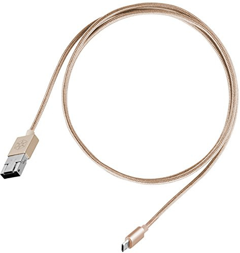 SilverStone SST-CPU02G - Reversible USB Cable, 2 in 1 combo Micro B and USB A to Micro B, Nylon Braided Extremely Durable Cable, High Speed Charge and Data Sync, Android Devices, 1.0 m, gold