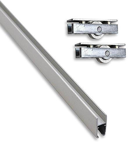 Teilemagnet Montageset für Glasscheiben: Aluminium-Montageschiene (2,43 m) mit 6 Laufrollen, Silber