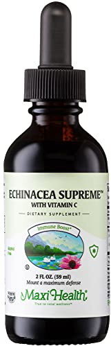 Maxi Health - Echinacea Supreme Liquid Extract with Vitamin C - Immune Support Supplement Drops - 1000mg Echinacea Root & Whole Plant Herb Extract - 2 Fl Oz Immune Booster Bottle