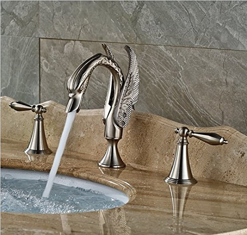 GOWE diseño creativo doble mango generalizado lavabo del baño grifos acabado de níquel cepillado de montaje en cubierta grifo de Lavabo