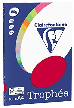 Clairefontaine 4112C – Ries skrivarpapper/kopieringspapper Clairalfa PPP, DIN A4, 80 g, 100 ark, körsbärsröd, 1 Ries