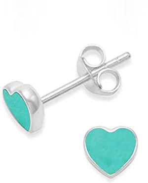 Heather Needham Silver: Dainty Sterling Silver turquoise heart earrings SIZE: 6mm 5589TQ. Gift Boxed