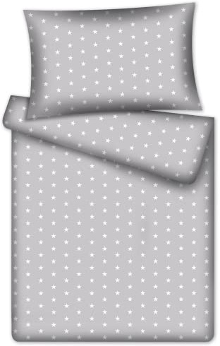KiGATEX Kinderbettwäsche-Set, Stars grau, 100x135+40x60 cm, Baumwolle | 100% Baumwoll, Weiche Bettwäsche für Kinderbett, mit Reißverschluss, atmungsaktiv, pflegeleicht und waschbar bei 60°C