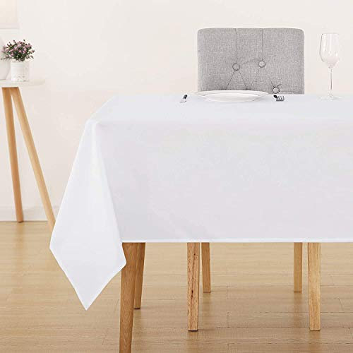 Deconovo Tischwäsche Weiss Tischtuch Tischdecke Wasserabweisend Tischwäsche Lotuseffekt Tischtücher, 130x280 cm, Weiß, 1 Stück