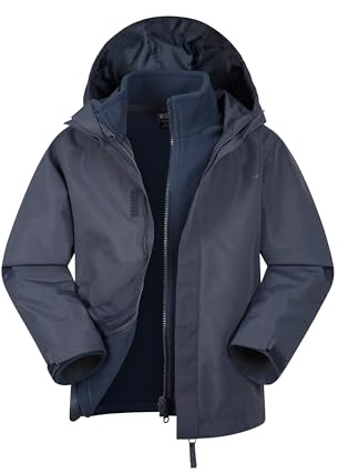 Mountain Warehouse Fell Kids 3 in 1 Jacket - Water-Resistant Triclimate Raincoat, Detachable Inner Coat & Packaway Hood - Spring Summer, Walking, Hiking & Outdoors Navy Kids Size 5-6 Years