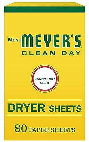 MRS. MEYER'S CLEAN DAY Dryer Sheets, Fabric Softener, Reduces Static, Infused with Essential Oils, Honeysuckle, 80 Count