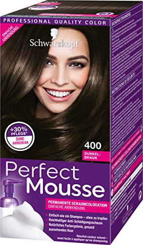 Schwarzkopf Perfect Mousse Permanente Schaumcoloration, 400 Dunkelbraun Stufe 3, 3er Pack (3 x 93 ml)