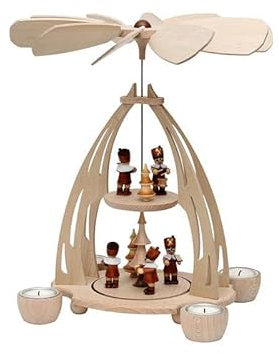 Piramide da tavolo di alta qualità, l'arte del legno più raffinata dai Monti Metalliferi, circa35 cm., Bergleute, V