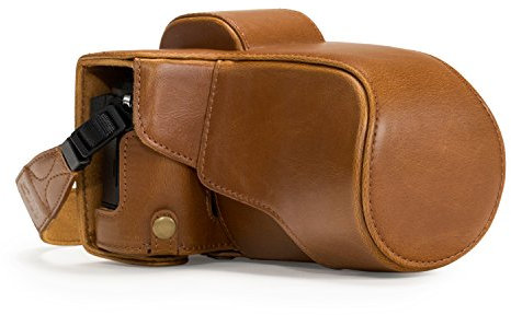 MegaGear Olympus OM-D E-M5 Mark II Ever Ready Leder Kamera-Case mit Trageriemen und Batteriezugang Hellbraun MG563