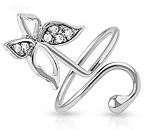 Bungsa Schmetterling Nagelring mit Kristallstein Zirkonia Butterfly Zehenring (Zehring Fussschmuck Fussring Toe-Ring Nail Ring Mittelring biegbar verstellbar)