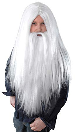 Bristol Novelty BW660 trollkarlsperuk och skägg, lång, vit, män, vit, en storlek
