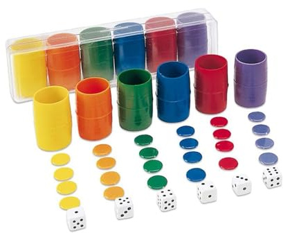 Cayro – Parcheesi-Zubehör – ab 5 Jahren – Kunststoffbox – Brettspiele für Kinder und Erwachsene – 6 Becher – 24 Chips und 6 Würfel – 2 bis 6 Spieler