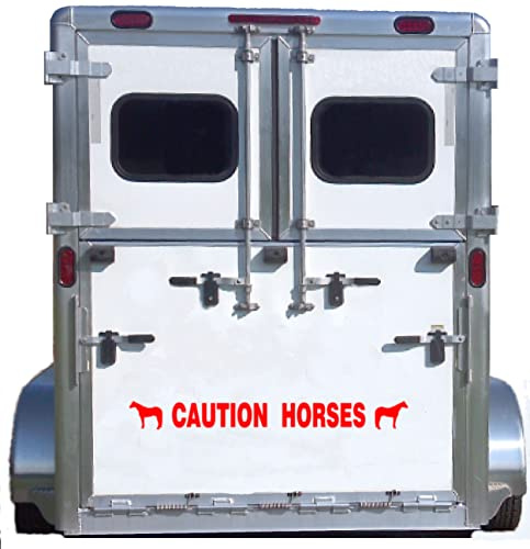Caution Horses Trailer Decal Sticker Safety Kit - American Quarter Horse On Each End Reflective Red 4.5x50 inch