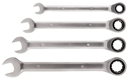 Einhell 49460490 - Juego de llaves combinadas con carraca, 4 piezas, 10, 13, 15, 17 mm