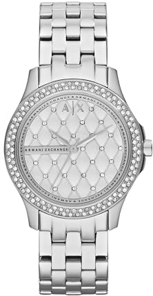 Armani Exchange damklocka i rostfritt stål med tre visare, 36 mm boettstorlek, silver, One Size, Armband