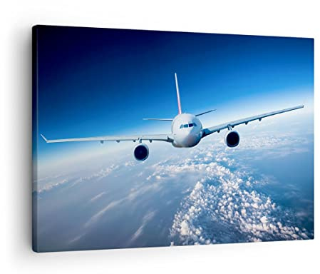 ARTTOR Bilder auf Leinwand 70x50cm Wandbild Reisen Flugzeuge - 2723 | Flugzeug Himmel Wolken Klein Wanddekoration Wohnzimmer Schlafzimmer Wanddeko Wand Kunstdruck Wandkunst Wall Decor ARTTOR