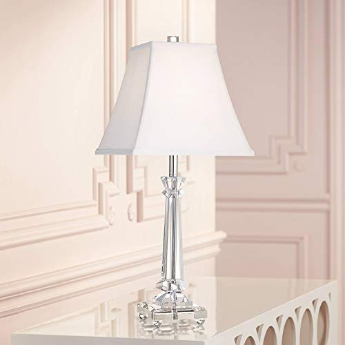 Vienna Full Spectrum Traditional Glam Luxury Table Lamp 25 High Clear Slim Profile Crystal Glass Tapered Column White Square Bell Shade for Living Room Bedroom House Bedside Nightstand Home Office