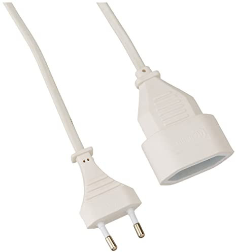 as - Schwabe Rallonge électrique Euro 5 m - câble Blanc H03VVH2-F 2x0,75 mm² - Usage intérieur IP20 - fiche Plate Euro - 230 V / 2,5 A - Blanc, 50151