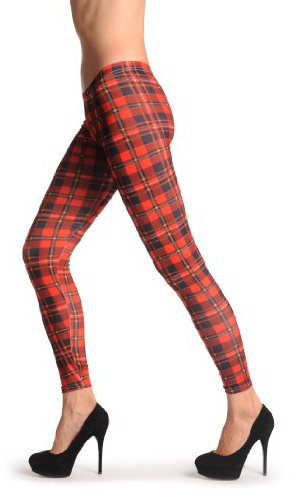 LissKiss Red, Black & Orange Tartar - Blau Leggings Einheitsgroesse (34-40)