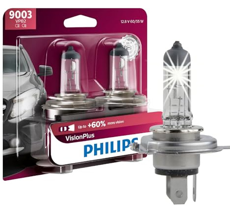 Philips Automotive Lighting 9003 VisionPlus Deluxe Upgrade Automotive Replacement Headlight Bulb, Fits Select High Beam, Low Beam, or Fog Positions (Pack of 2)