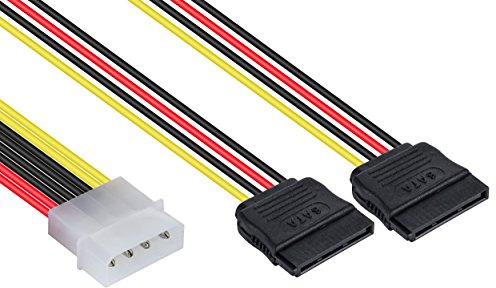 POPPSTAR 1x 10 cm Sata 3 Strom-Adapter Y-Kabel (Stromkabel Splitter - 1x 4-pin Molex Stecker auf 2X 15-pin Sata Buchse)