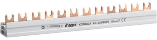 Hager KDN463A fasskena 4P 63A 10 qmm 12 enhet. gaffelanslutning isolerad grå, vit