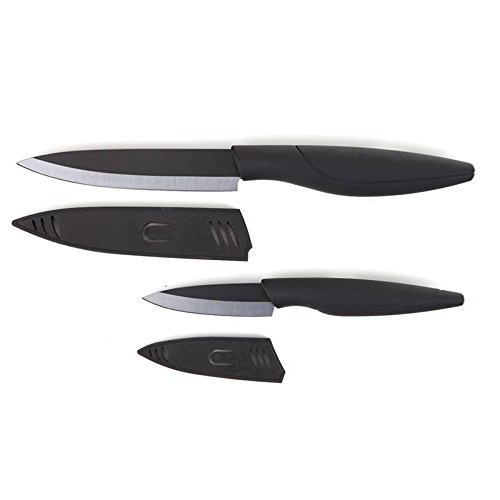 Le Couteau du Chef, Tarrerias Bonjean 442890 Le Couteau du Chef Set de 1 Couteau d'office Lame Céramique Noire 8 Cm + 1 Couteau de Cuisine Lame Céramique Noire 13 Cm Manche Ergonomique Soft Touch