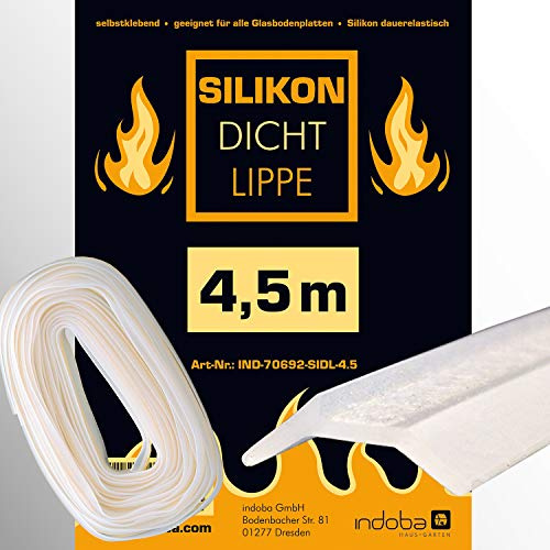 IND-70691-SIDL-4.5 Silikondichtlippe, Silikon Glasplattendichtung Schmutzlippe Dichtlippe für Kaminglaplatten - Transparent 4.5 m - Selbstklebend