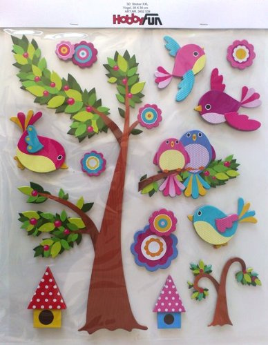 Hobbyfun 3D Sticker XXL, Vögel, 30x30cm 13tlg.