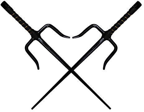 UiiWout rfcxs 18 Inch Black Sai with Black and Gold Handle (Set of Two), Martial Arts Sais, Stainless Steel