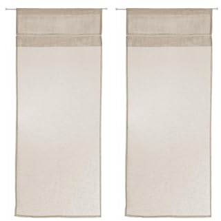 Linder 0169 /29/427 Paire de Vitrages Droits Kaolin Point Clair Beige Naturel Passe Tringe 60 x 120 cm