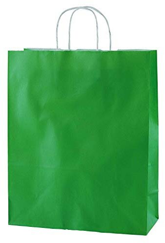 Thepaperbagstore 20 högkvalitativa papperspåsar med tvinnade handtag - grön - medium 250 x 110 x 310 mm