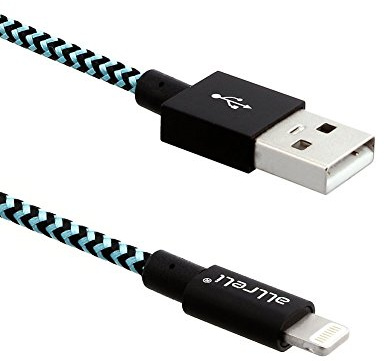 aLLreLi 2M Apple Lightning zu USB-Kabel - Robustes Lightning-Sync und Auflade-Kabel mit Nylonhülle für iPhone 6S/6 Plus/5S/5C/5/4, iPad Air 2/Mini 3/4, iPod Touch/Nano (Schwarz/Blau)