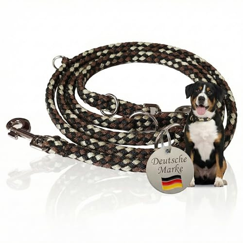 Activity4Dogs Geflochtene Hundeleine für große Hunde bis 60 kg | 4-Fach verstellbare Führleine | 2,80 m lang | Durchmesser 15mm | braun-schwarz-weiß | Made in Germany