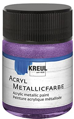 KREUL 77581 - Acryl Metallicfarbe, 50 ml Glas in metallic flieder, glamouröse Acrylfarbe mit Metalliceffekt auf Wasserbasis, cremig deckend, schnelltrocknend und wasserfest