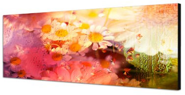 Augenblicke Wandbilder Keilrahmenbild Wandbild 150x50cm Blüten Blumen Wassertropfen Farbfilter