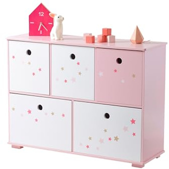 Vertbaudet Kinder Sideboard mit 5 Aufbewahrungsboxen Mittelrose Einfarbig MIT App.