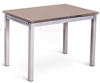 STONES HOME FURNITURE, Tavolo Allungabile in Vetro Temperato con Gambe in Metallo, Tavolo da Pranzo Fino a 6 Posti Rettangolare, Modello Baud, Colore Cappuccino, 75 x 110/170cm H. 75cm