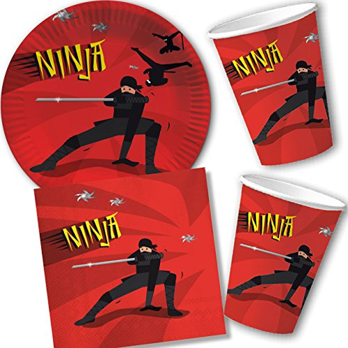 DH-Konzept/Carpeta 37-teiliges Partyset * Ninja * mit Teller + Becher + Servietten + Deko | Kindergeburtstag Kinder Geburtstag Party Mottoparty
