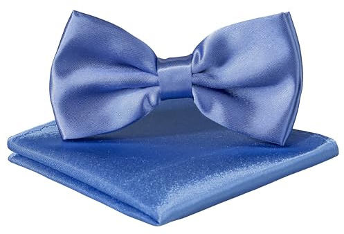 BomGuard Herren Fliege mit Einstecktuch – Jeans Blau