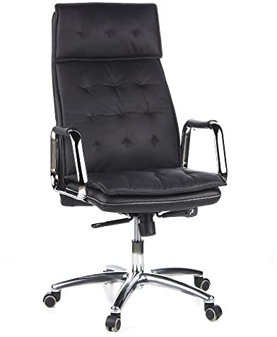 hjh OFFICE 600920 Chefsessel Bürostuhl Villa 20 Nappaleder Schwarz Büro-Sessel mit hoher Rückenlehne