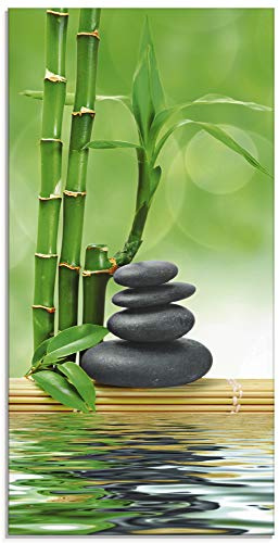 ARTland Wanddeko Glasbilder Wandbild Glas Bild einteilig 30x60 cm Hochformat Asien Wellness Zen Spa Steine Bambus Entspannung Grün T5OP