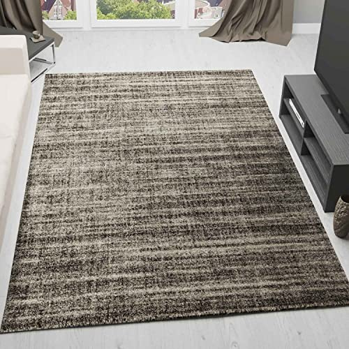 VIMODA Teppich kurzflor Modern dichter melierter Braun Weiß für Wohnzimmer, Schlafzimmer, kinderzimmer, Maße:120x170 cm