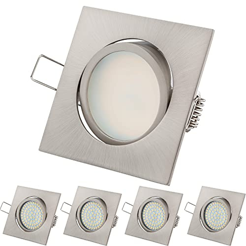 TEVEA Ultra Flach LED Einbaustrahler - LED Modul austauschbar 3.5W 230V - Edelstahl Optik Eckig Schwenkbar Einbauspots (Neutralweiss)