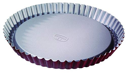 Dr. Oetker Obstkuchenform Ø 28 cm, Backform für Obsttorten, runde Kuchenform aus Stahl mit zweifarbiger Antihaftbeschichtung (Farbe: grau/rot), Menge: 1 Stück